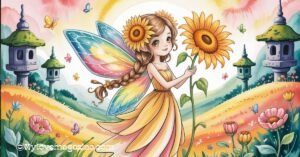 Chinese Cartoon with Sunflower Fairy Girl on Kuaishou